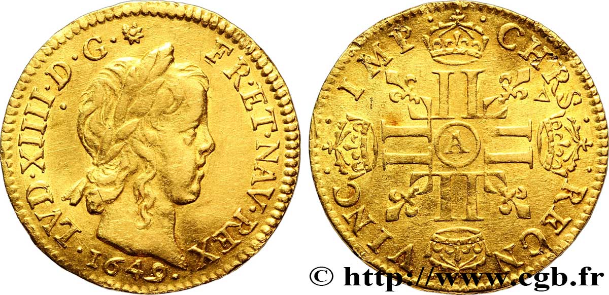 LOUIS XIV LE GRAND OU LE ROI SOLEIL Demi-louis d’or aux huit L, portrait à la mèche longue 1649 Paris TTB/TTB+