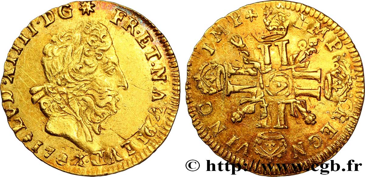 LOUIS XIV  THE SUN KING  Demi-louis aux huit L et aux insignes 1702 La Rochelle AU/XF