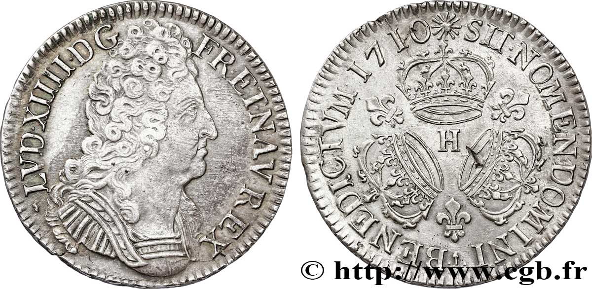LOUIS XIV  THE SUN KING  Écu aux trois couronnes 1710 La Rochelle q.SPL