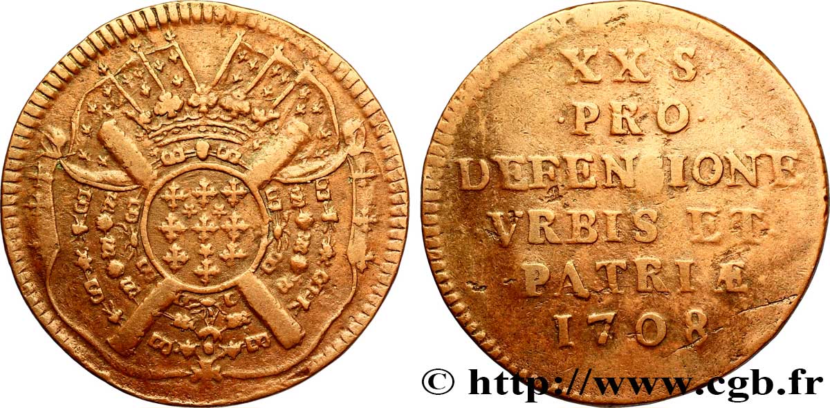 FLANDRE - SIÈGE DE LILLE Vingt sols, monnaie obsidionale 1708 Lille fSS/SS