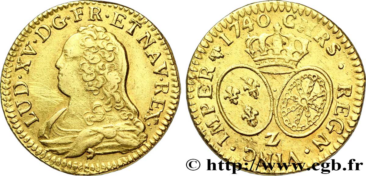 LOUIS XV DIT LE BIEN AIMÉ Louis d or aux écus ovales, buste habillé 1740 Grenoble TTB/TTB+