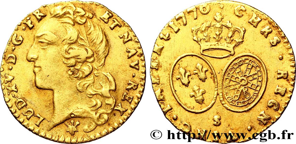 LOUIS XV  THE WELL-BELOVED  Demi-louis d’or aux écus ovales, tête ceinte d’un bandeau 1770 Reims BB