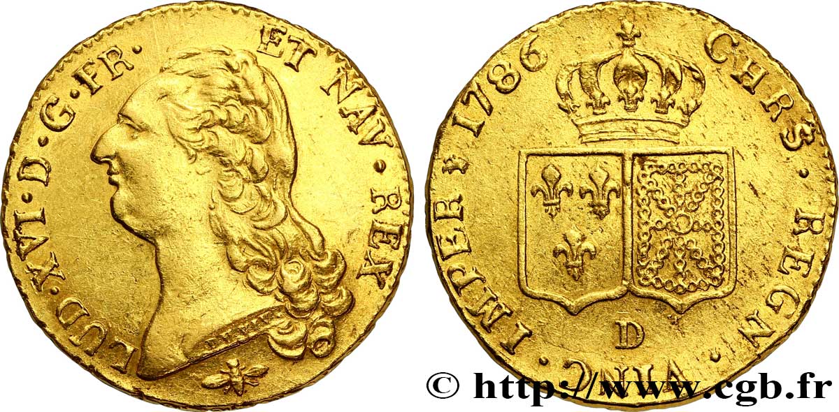LOUIS XVI Double louis d’or aux écus accolés 1786 Lyon MBC+/MBC