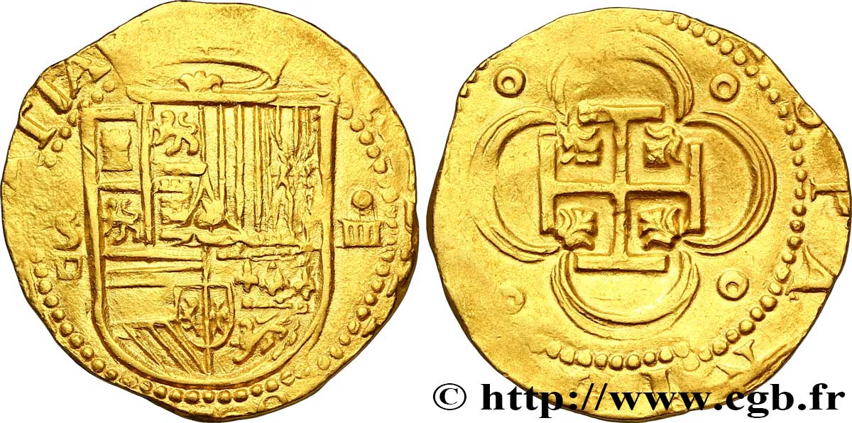 SPAIN - PHILIP II OF HABSBURG Quadruple écu d’or n.d. Séville AU