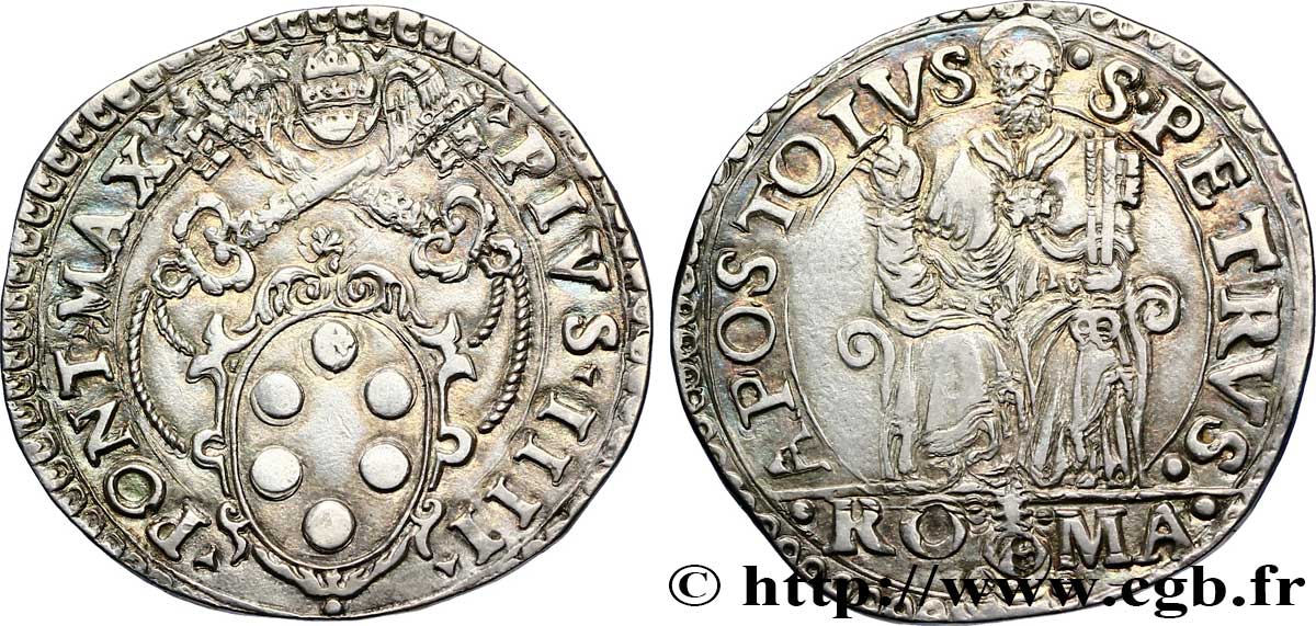 ITALY - PAPAL STATES - PIUS IV (Giovanni Angelo Medici) Testone n.d. Rome AU