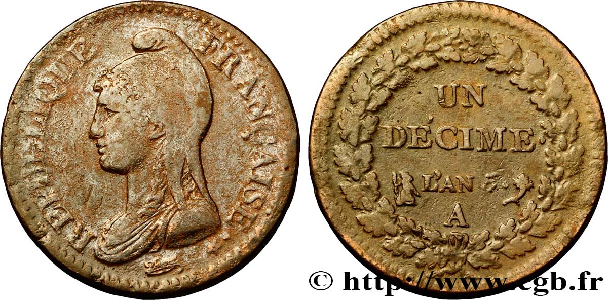 Un décime Dupré, grand module 1797 Paris F.129/1 MBC 