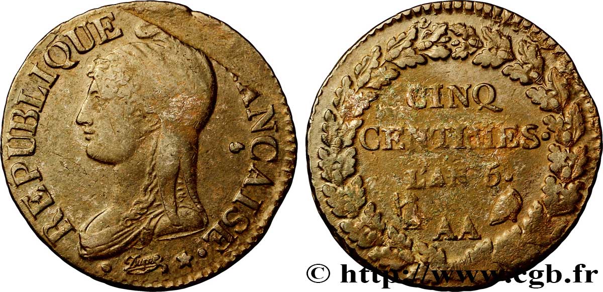 Cinq centimes Dupré, grand module 1797 Metz F.115/12 var. BC 