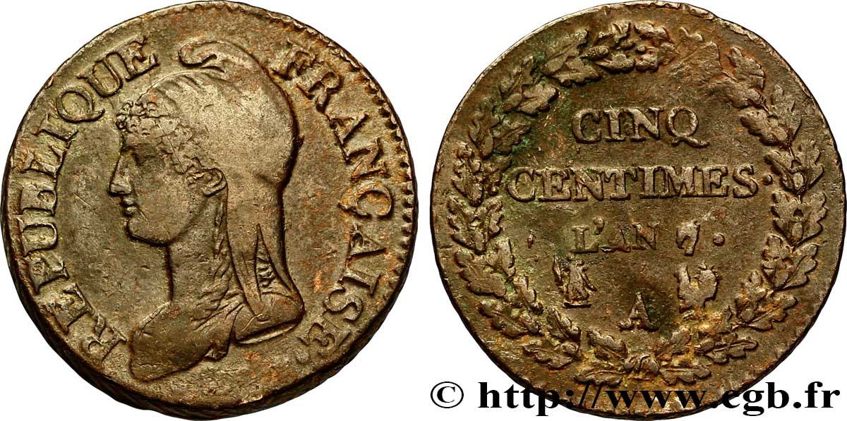 Cinq centimes Dupré, grand module 1799 Paris F.115/51 BC 