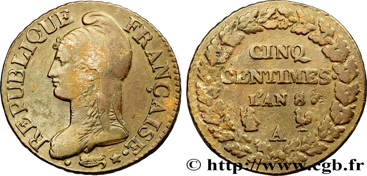 Cinq centimes Dupré, grand module 1800 Paris F.115/88 VF 