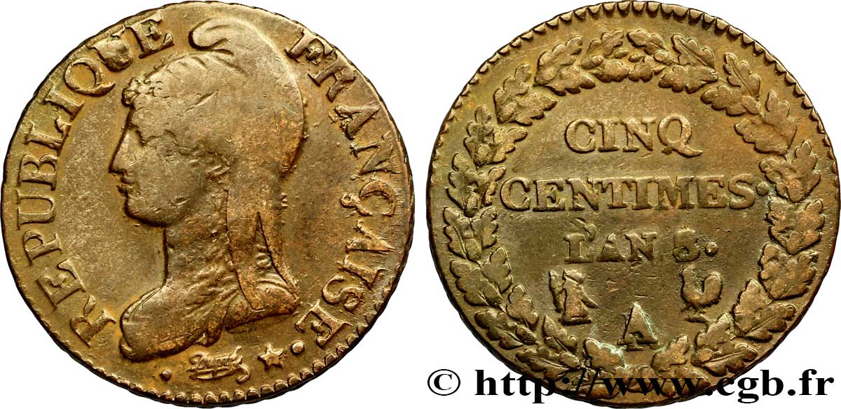 Cinq centimes Dupré, grand module 1800 Paris/Orléans F.115/99 S 