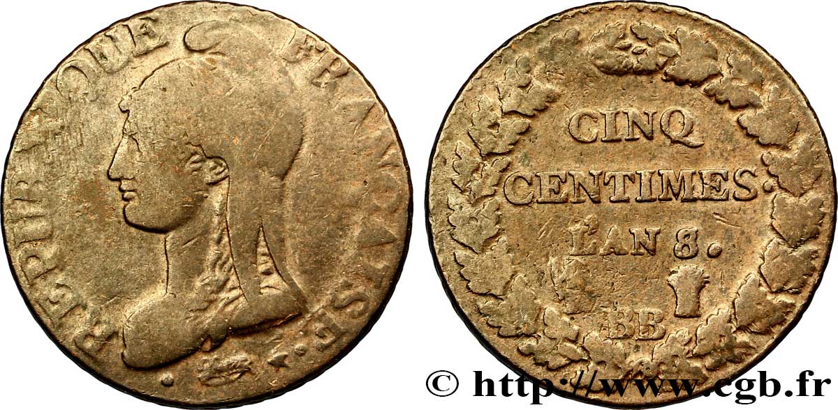 Cinq centimes Dupré, grand module 1800 Strasbourg F.115/118 VF 
