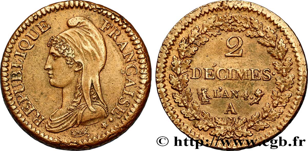 2 décimes Dupré 1796 Paris F.145/1 AU 