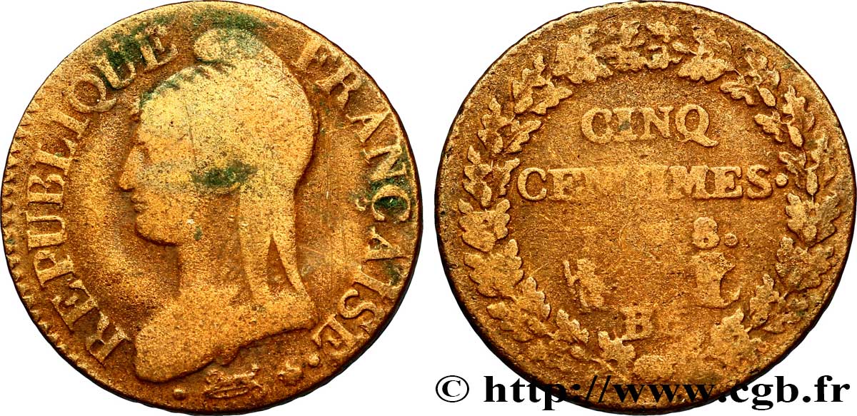 Cinq centimes Dupré, grand module 1800 Strasbourg/Nantes F.115/123 BC 