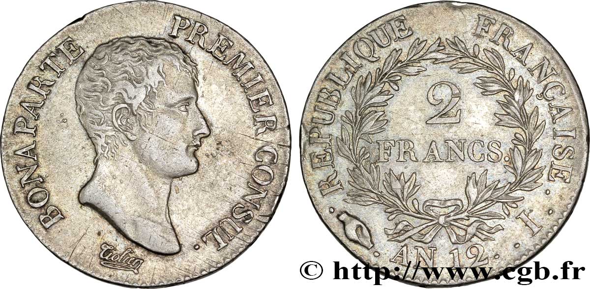 2 francs Bonaparte Premier Consul 1804 Limoges F.250/6 MBC 