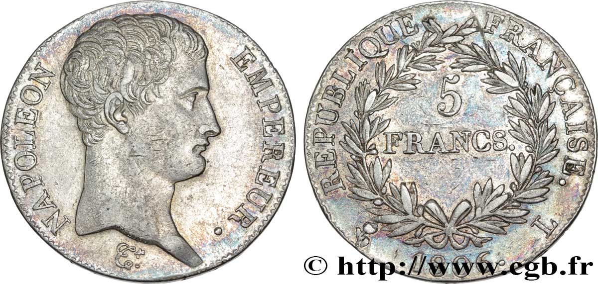 5 francs Napoléon Empereur, Calendrier grégorien 1806 Bayonne F.304/7 XF 