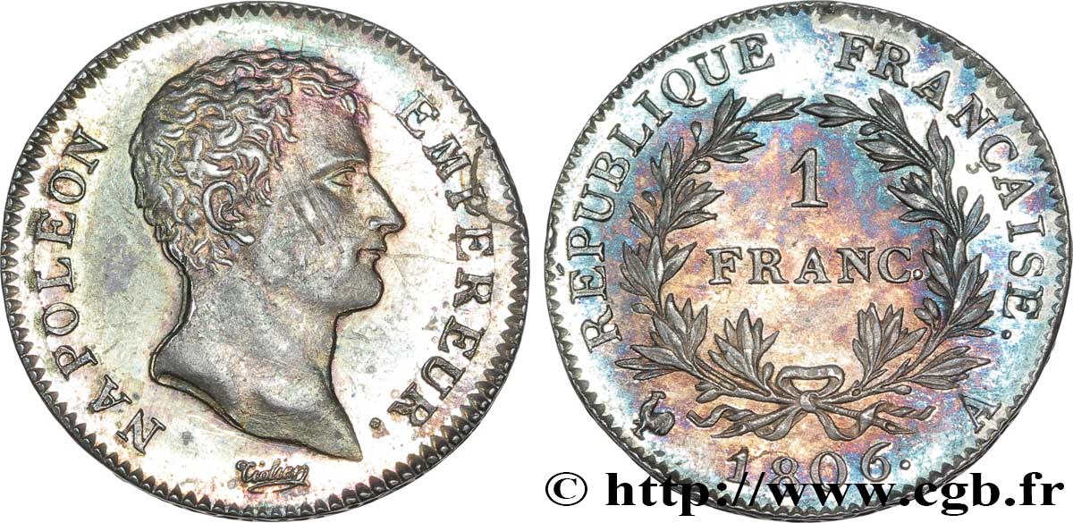 1 franc Napoléon Empereur, Calendrier révolutionnaire 1806 Paris F.202/1 VZ 