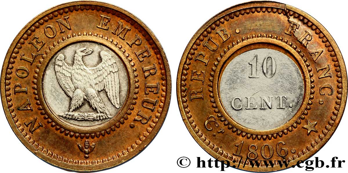 Essai bimétallique de 10 centimes 1806 Paris VG.1503  SUP 