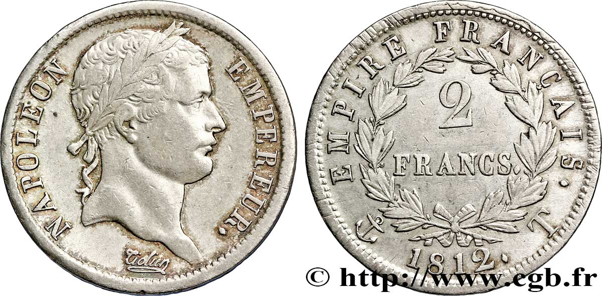 2 francs Napoléon Ier tête laurée, Empire français 1812 Nantes F.255/49 TTB 