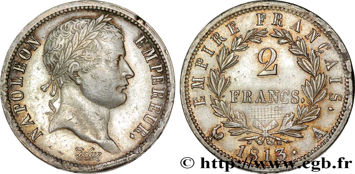 2 francs Napoléon Ier tête laurée, Empire français 1813 Paris F.255/52 XF 