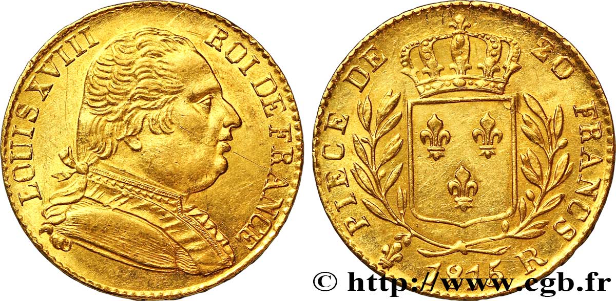 20 francs or Louis XVIII, buste habillé 1815 Londres F.518/1 SS 