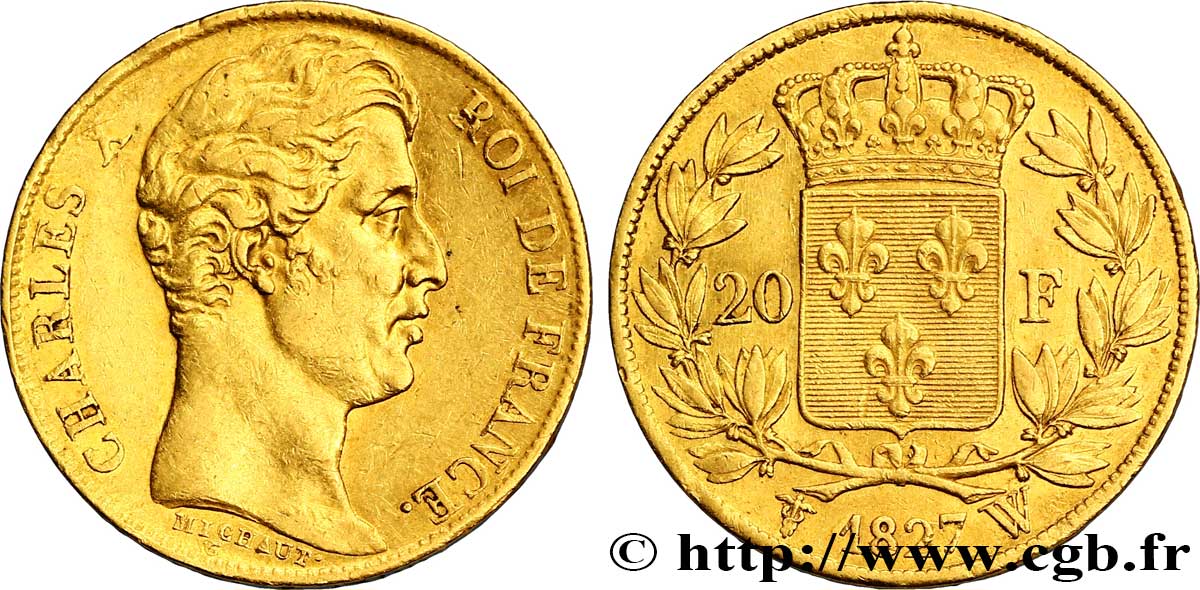 20 francs or Charles X 1827 Lille F.520/7 TTB 