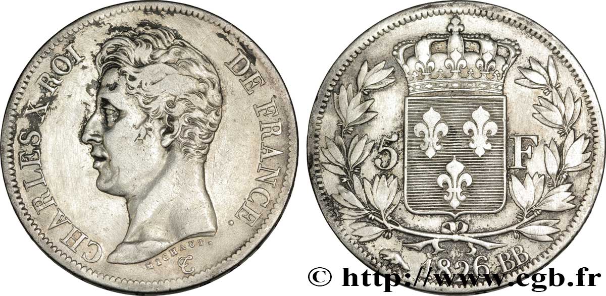 5 francs Charles X, 1er type 1826 Strasbourg F.310/17 MBC 