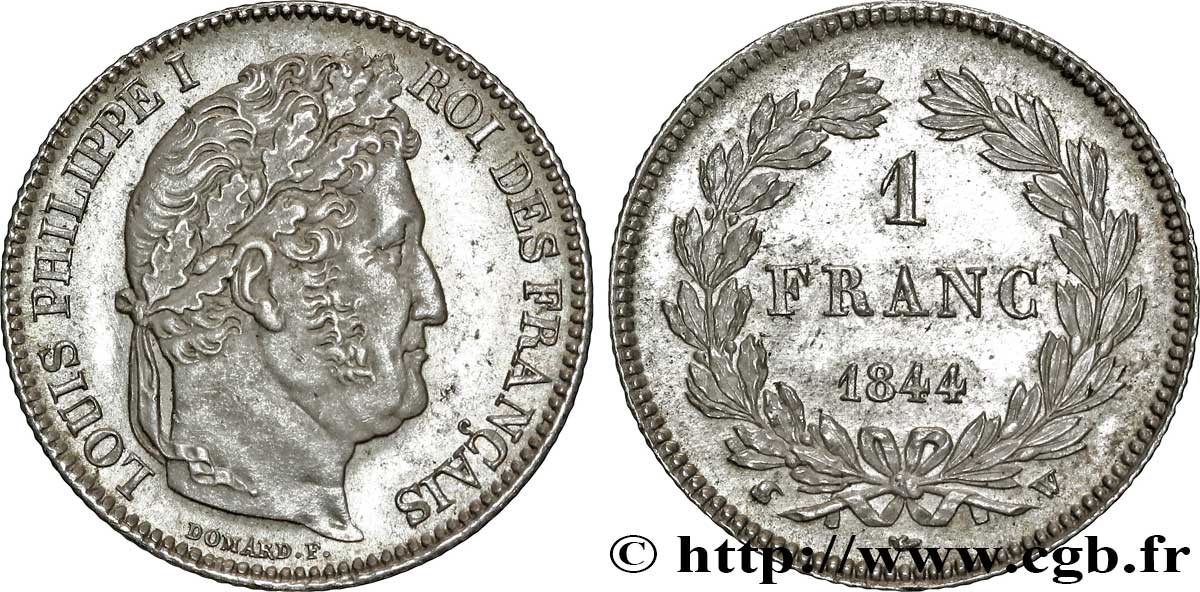 1 franc Louis-Philippe, couronne de chêne 1844 Lille F.210/99 VZ 