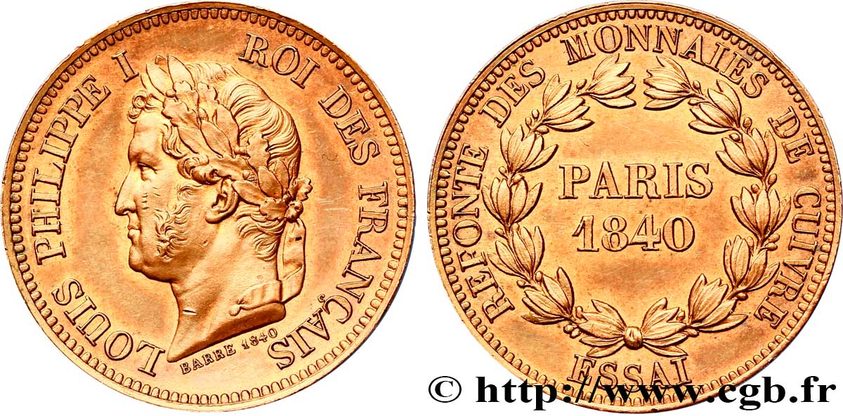 Refonte des monnaies de cuivre, essai au module de 5 centimes 1840 Paris VG.2918  AU 