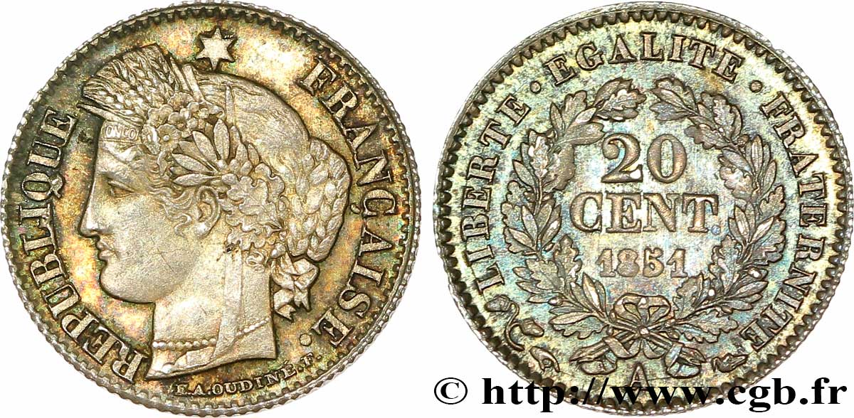 20 centimes Cérès, IIe République 1851 Paris F.146/7 MS 