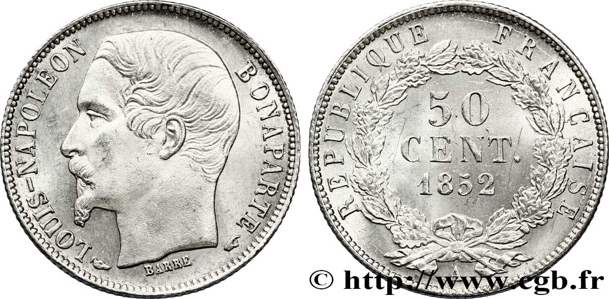 50 centimes Louis-Napoléon 1852 Paris F.185/1 AU 