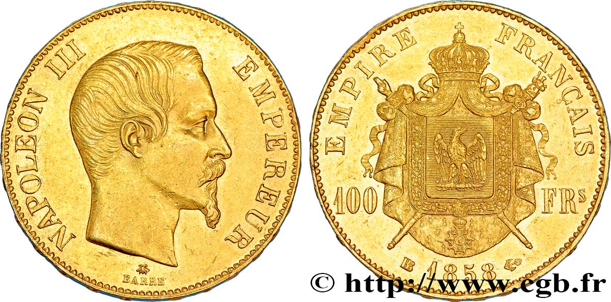 100 francs or Napoléon III, tête nue 1858 Strasbourg F.550/6 BB 