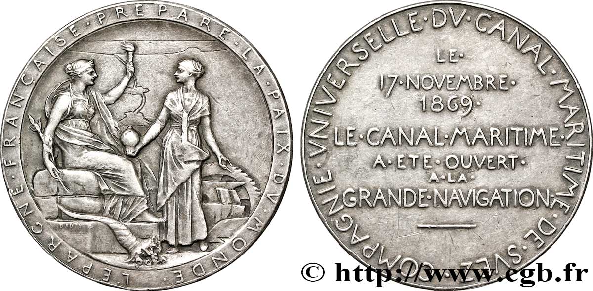 Médaille AR 42, Compagnie Universelle du Canal maritime de Suez 1869 Paris Lec.2  AU 