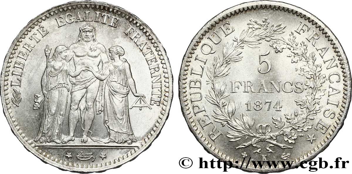 5 francs Hercule 1874 Bordeaux F.334/13 fST 