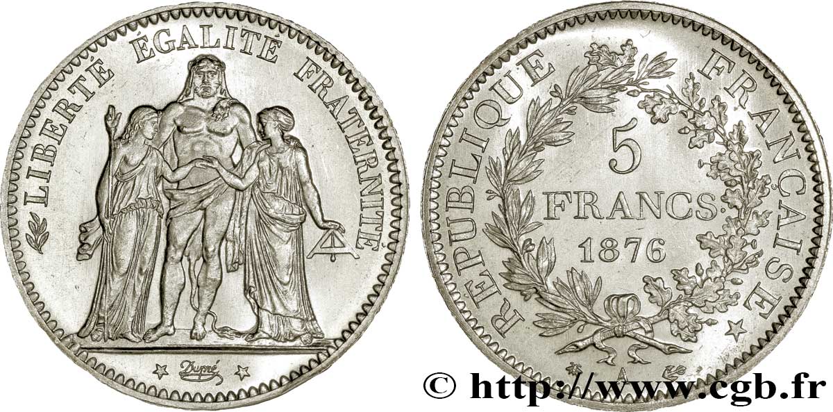 5 francs Hercule 1876 Paris F.334/17 SUP 