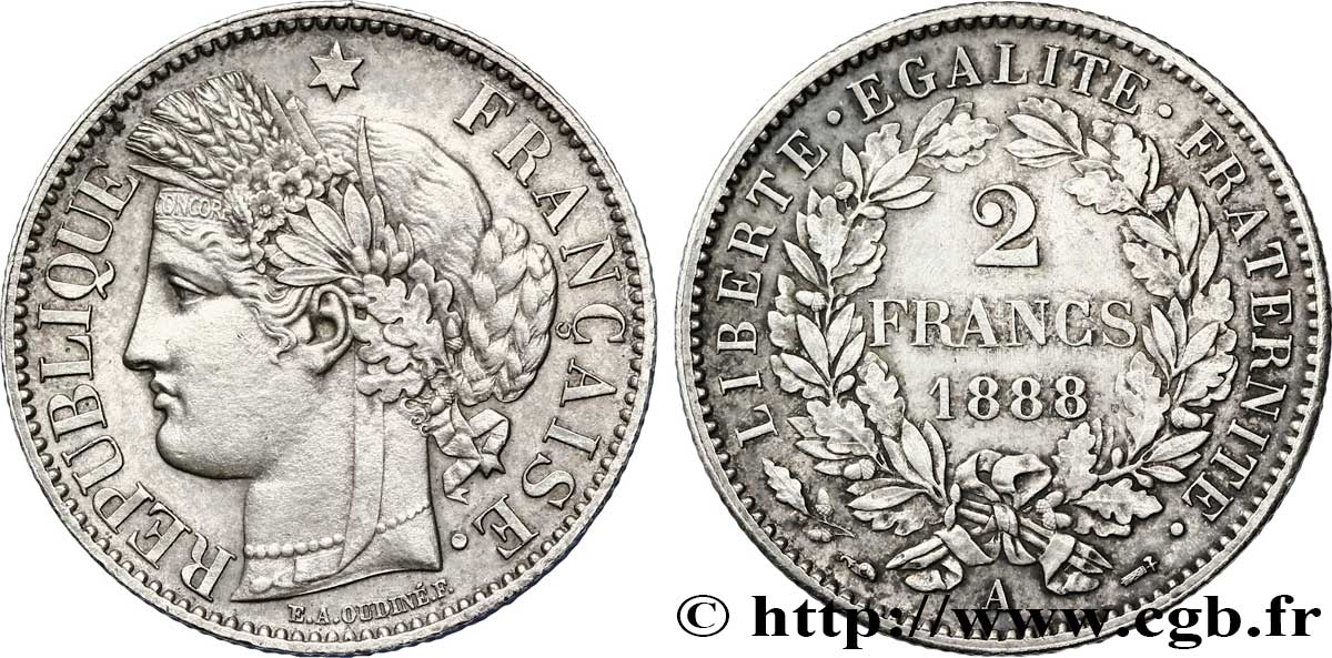 2 francs Cérès, avec légende 1888 Paris F.265/14 SPL 