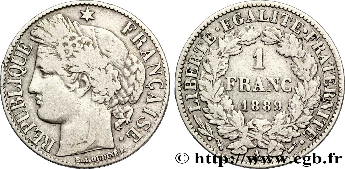 1 franc Cérès, IIIe République 1889 Paris F.216/11 MB 