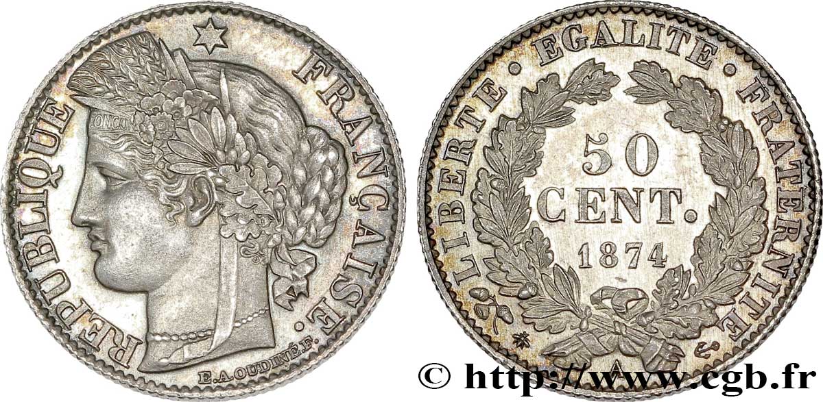 50 centimes Cérès 1874 Paris F.189/7 SUP 
