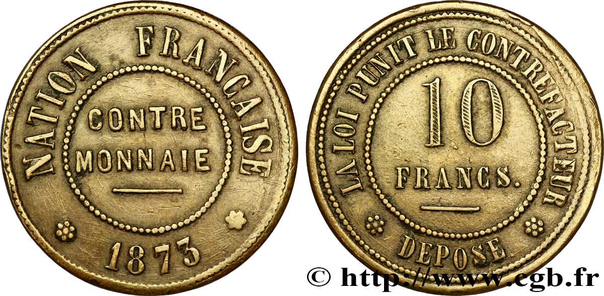 Contre-monnaie de 10 francs 1873  VG.3845  c XF 