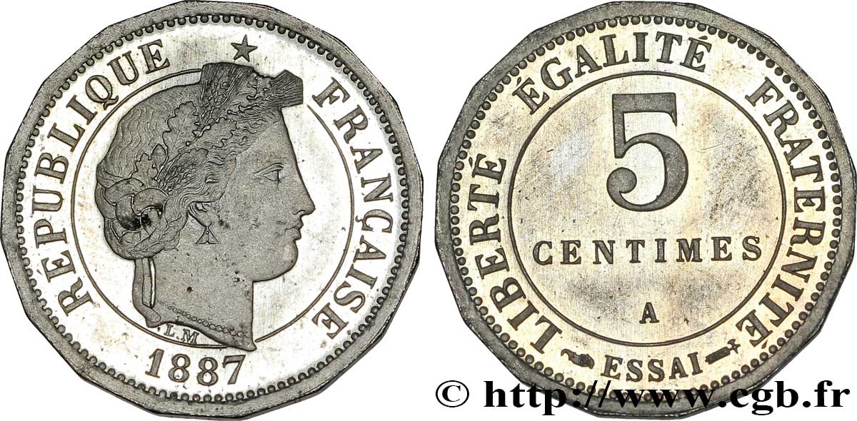 Essai de 5 centimes Merley, 16 pans 1887 Paris VG.4058  SPL 
