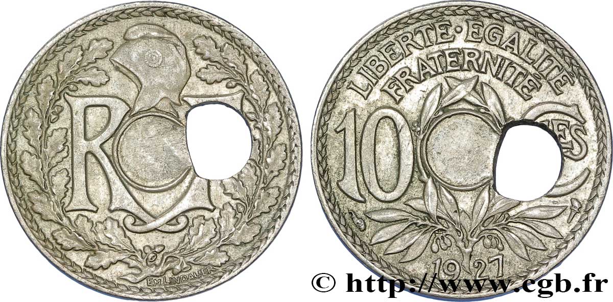 10 centimes Lindauer, perforation décentrée 1927  F.138/14 var. SS 
