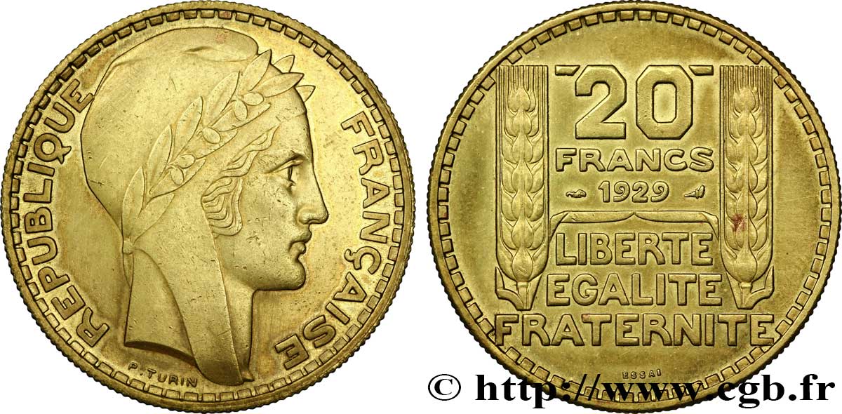 Essai de 20 francs Turin en bronze-aluminium 1929  VG.5242  SPL 