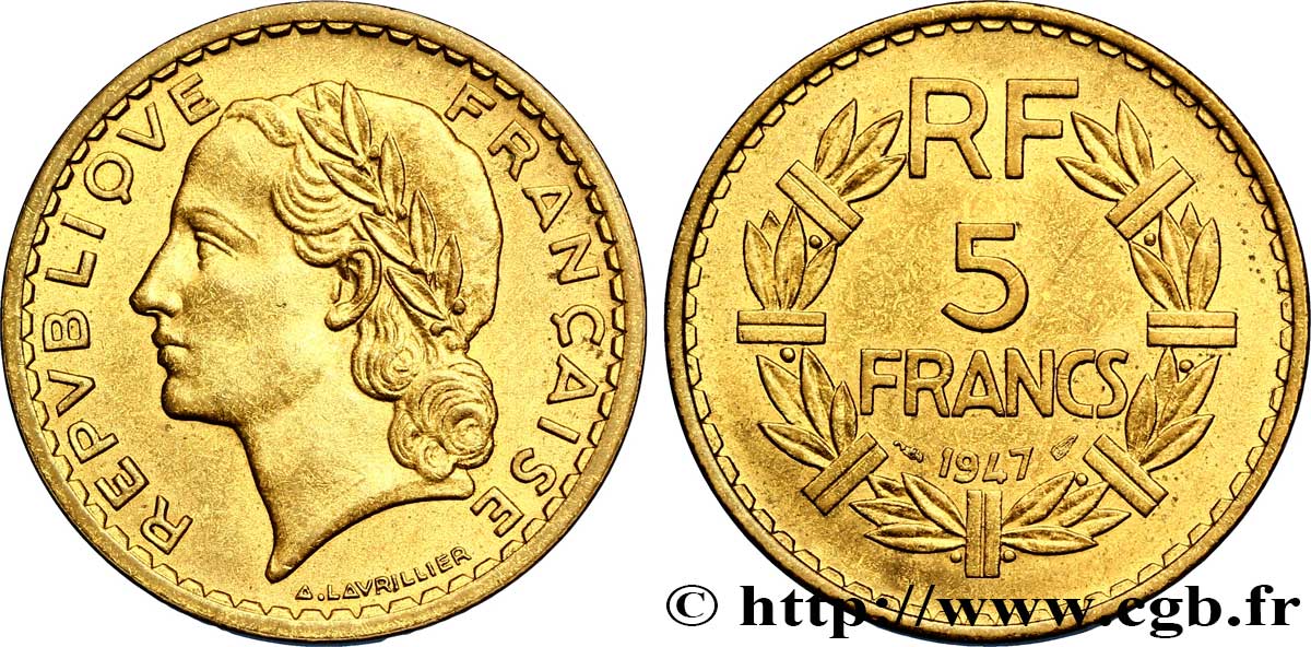 5 francs Lavrillier, bronze-aluminium 1947  F.337/9 SUP 