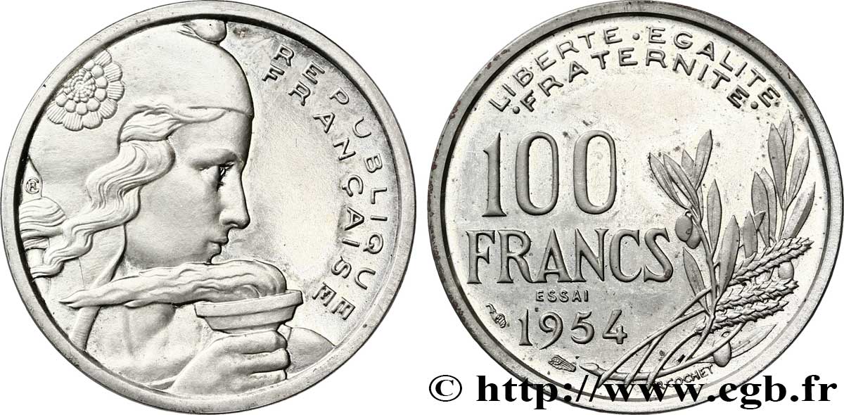 Essai-piéfort au double de 100 francs Cochet 1954  F.450/3 var. MS 