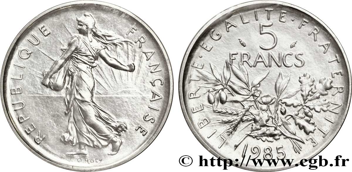 Piéfort argent de 5 francs Semeuse, nickel 1985 Pessac F.341/17P MS 