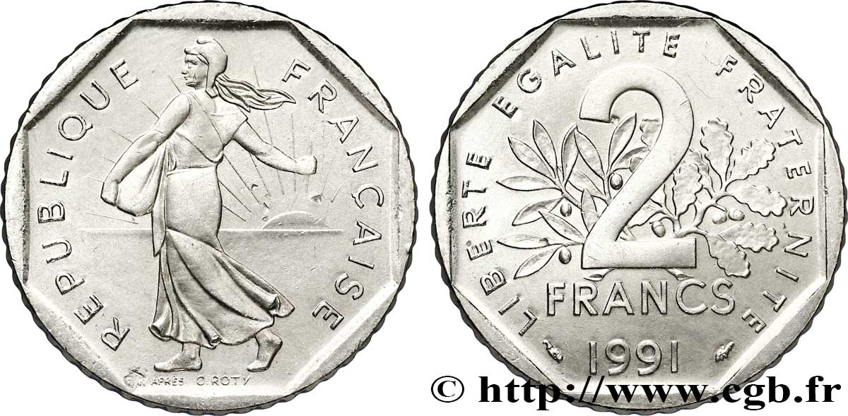 2 francs Semeuse, nickel, frappe monnaie 1991 Pessac F.272/15 AU 