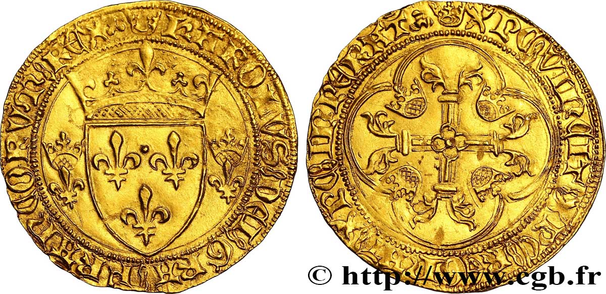 CHARLES VII LE VICTORIEUX Écu d or à la couronne ou écu neuf 18/05/1450 Lyon SUP