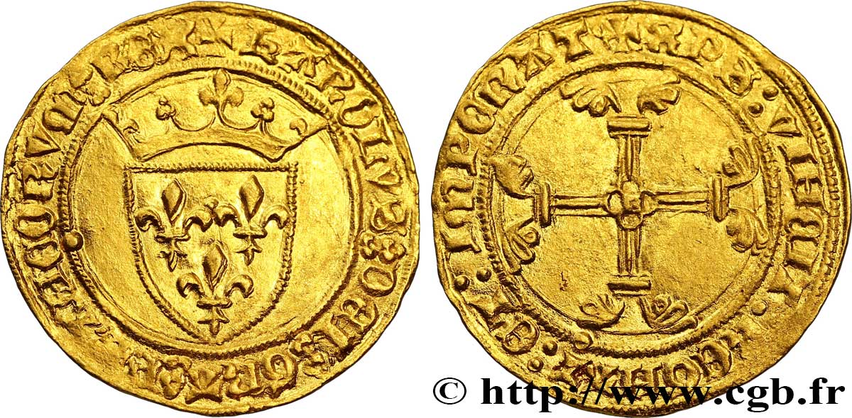 CHARLES VII  THE WELL SERVED  Demi-écu d or à la couronne ou demi-écu neuf n.d. Paris AU