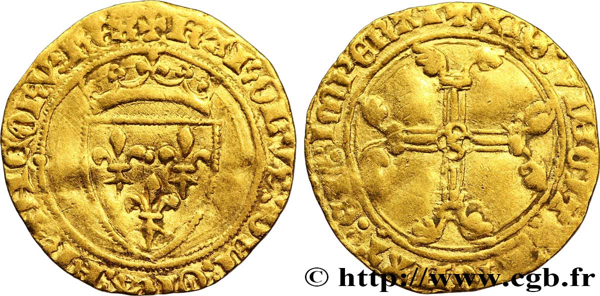 CHARLES VII  THE WELL SERVED  Demi-écu d or à la couronne ou demi-écu neuf n.d. Paris q.BB