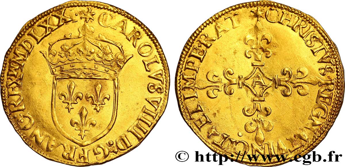 CHARLES IX Écu d or au soleil, 1er type 1570 Paris TTB+/SUP