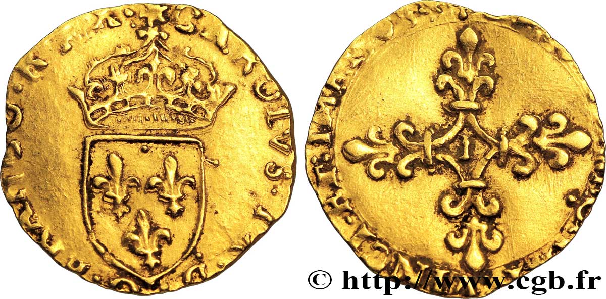 CHARLES IX Demi-écu d or au soleil, 1er type 1565 Limoges XF